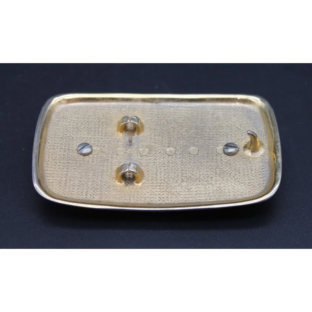 Vintage Brass Rectangle Belt Buckle Enamel Eagle Emblem Made in USA